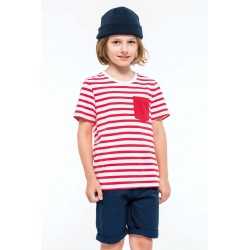 T-Shirt Rayé Marin Avec Poche Manches Courtes Enfant