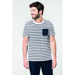 T-Shirt Rayé Marin Avec Poche Manches Courtes 