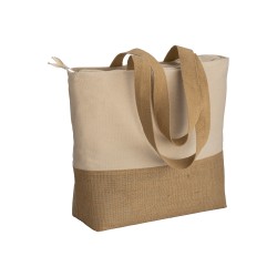 Tote-bag avec soufflet en coton 280g/m2, avec base en toile de jute, anses longues 