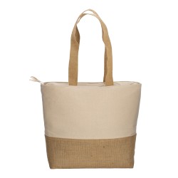 Tote-bag avec soufflet en coton 280g/m2, avec base en toile de jute, anses longues 