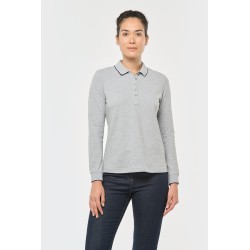 Polo maille piquée manches longues femme 