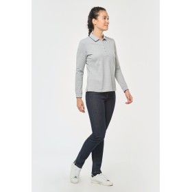 Polo maille piquée manches longues femme 