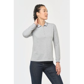 Polo maille piquée manches longues femme 