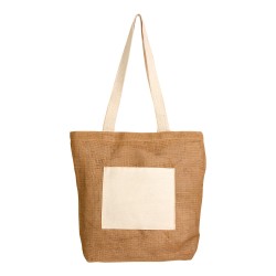 Shopper avec soufflet à la base en Jute avec anses et poche externe (18 x 15 cm) en coton 