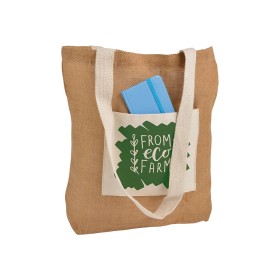 Shopper avec soufflet à la base en Jute avec anses et poche externe (18 x 15 cm) en coton 