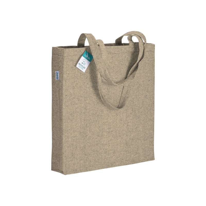 Tote bag en coton recyclé 280 g/m2, anses longues et soufflet 