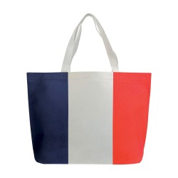 Shopper avec soufflet à la base en TNT thermosoudé, hanses longues avec impression tricolo 
