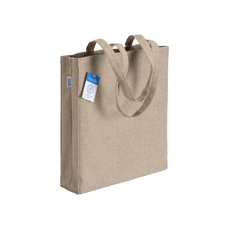 Tote bag carbon neutral en coton recyclé 280 g/m2, anses longues et soufflet 