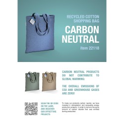 Tote-bag en coton recyclé à impact carbone neutre 280 g/m2, anses longues 