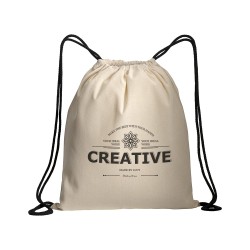 Sac à dos en coton naturel avec fermeture en cordon et cordons colorés 