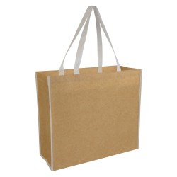 Sac shopper en TNT lamine avec anses longues colorées et soufflet 