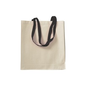 Shopper avec soufflet en coton naturel 220g/m2, anses longues colorées 