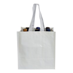 Shopper porte-bouteilles (6) en PP laminé 120g/m2, anses courtes en ruban 