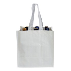 Shopper porte-bouteilles (6) en PP laminé 120g/m2, anses courtes en ruban 