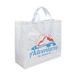 Shopper avec soufflet en PP laminé opaque 120g/m2, anses courtes en ruban 