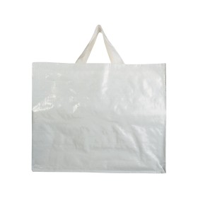 Shopper avec soufflet en PP laminé 120g/m2, anses courtes en ruban 