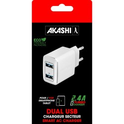 Chargeur Secteur Turbo 2Usb 2.4A - Blanc