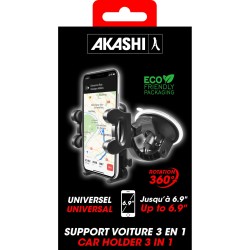 Support Voiture 3 En 1 Noir - Pour Smartphone 6.8