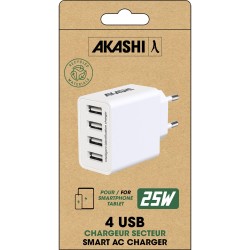 Turbo Chargeur Secteur 4 Usb 5A - Blanc