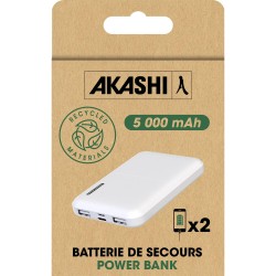 Batterie De Secours En Plastique Recyclé Ultra Compacte - 5000 Mah - Blanc