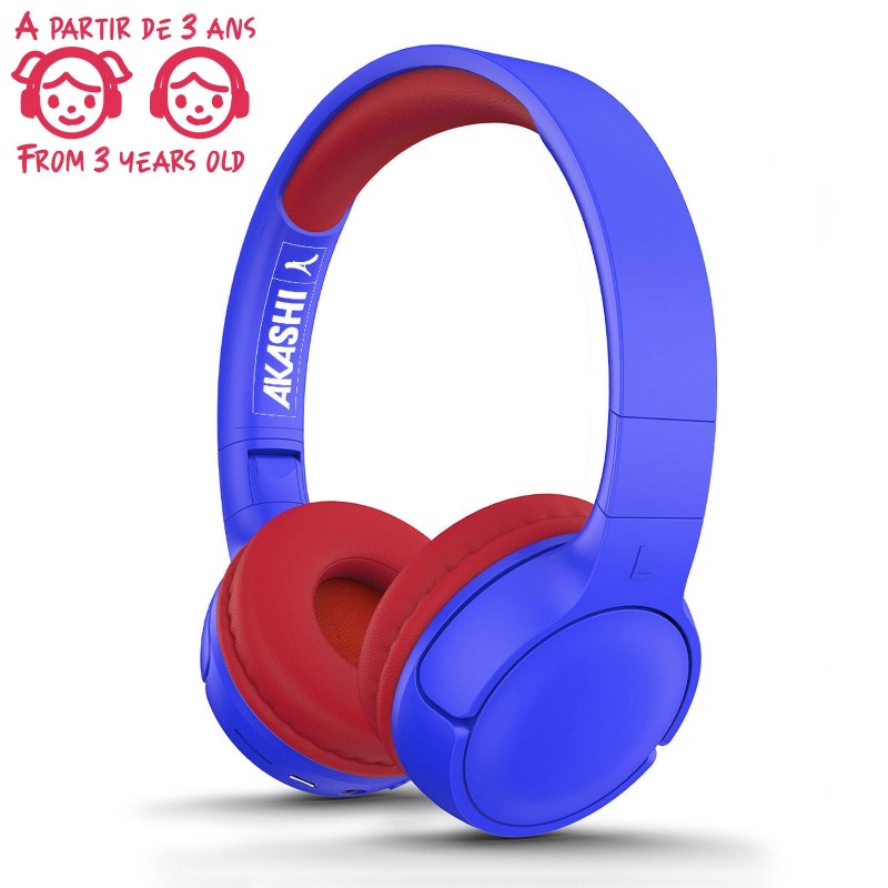 Casque Kids Sans Fil Bluetooth Bleu Et Rouge