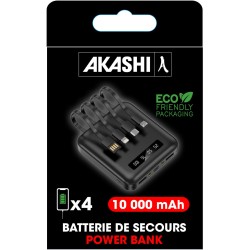 Batterie De Secours Avec 4 Cables - 10 000 Mah Noire