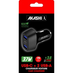 Turbo Chargeur Allume-Cigare 37W Usb-C + 2X Usb-A 3.4A