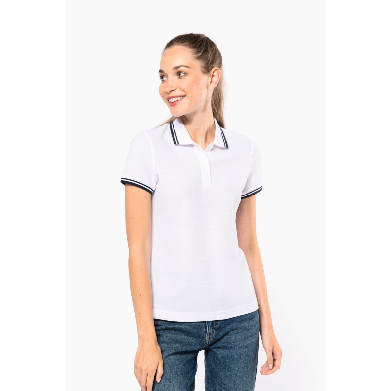 Polo femme manches courtes à liserés contrastés 