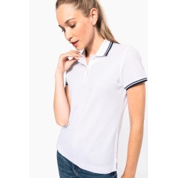 Polo femme manches courtes à liserés contrastés 
