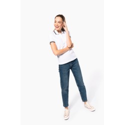 Polo femme manches courtes à liserés contrastés 