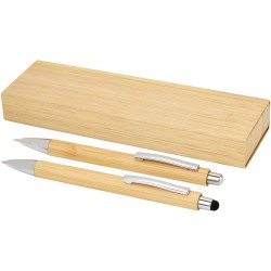 Set stylo bille et porte-mine Oblys en bambou (encre noire)Couleur:Naturel
