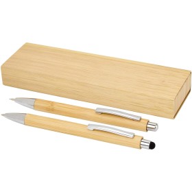 Set stylo bille et porte-mine Oblys en bambou (encre noire)Couleur:Naturel