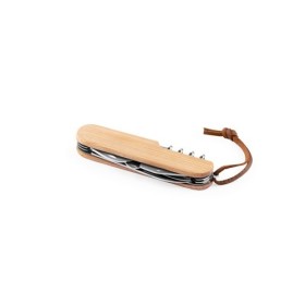 RYKER Couteau de poche multifonctionnel en bambou et acier inoxydable avec manche en PU 