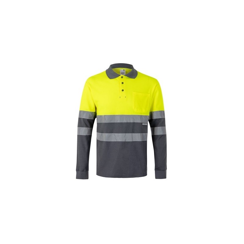 VL PLUTO Polo piqué bicolore (150g/m²) à manches longues, en coton (55%) et polyester (45%) 