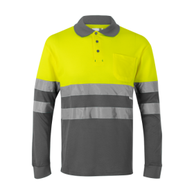 VL PLUTO Polo piqué bicolore (150g/m²) à manches longues, en coton (55%) et polyester (45%) 