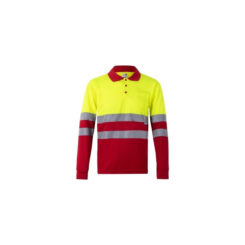 VL VULCAN Polo bicolore (160g/m²) à manches longues, en polyester (100%) 