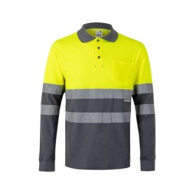 VL PLUTO LARGE Polo piqué bicolore (150g/m²) à manches longues, en coton (55%) et polyester (45%) 
