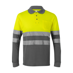 VL PLUTO LARGE Polo piqué bicolore (150g/m²) à manches longues, en coton (55%) et polyester (45%) 
