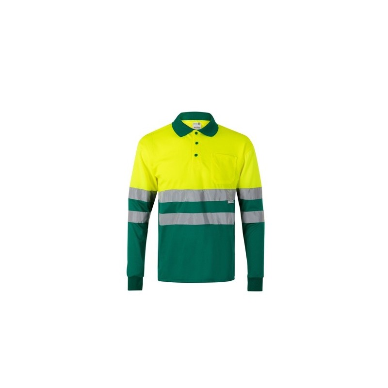 VL VULCAN LARGE Polo bicolore (160g/m²) à manches longues, en polyester (100%) 