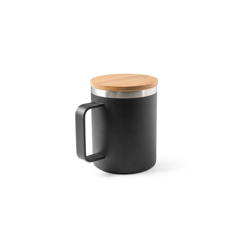 LAUDA Mug en acier inoxydable recyclé à 90% avec couvercle en bambou 420 mL 