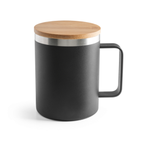 LAUDA Mug en acier inoxydable recyclé à 90% avec couvercle en bambou 420 mL 