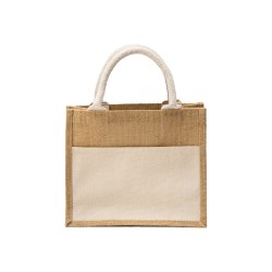 Mini tote bag en toile de jute avec poche en coton 