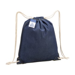 Sac à dos en coton denim recyclé, avec fermeture à cordons  et angles renforcés 