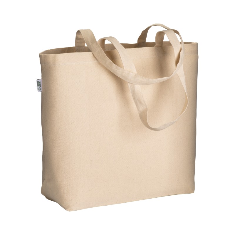 Tote bag en coton biologique 220 g/m2, avec anses longues et soufflet à la base 