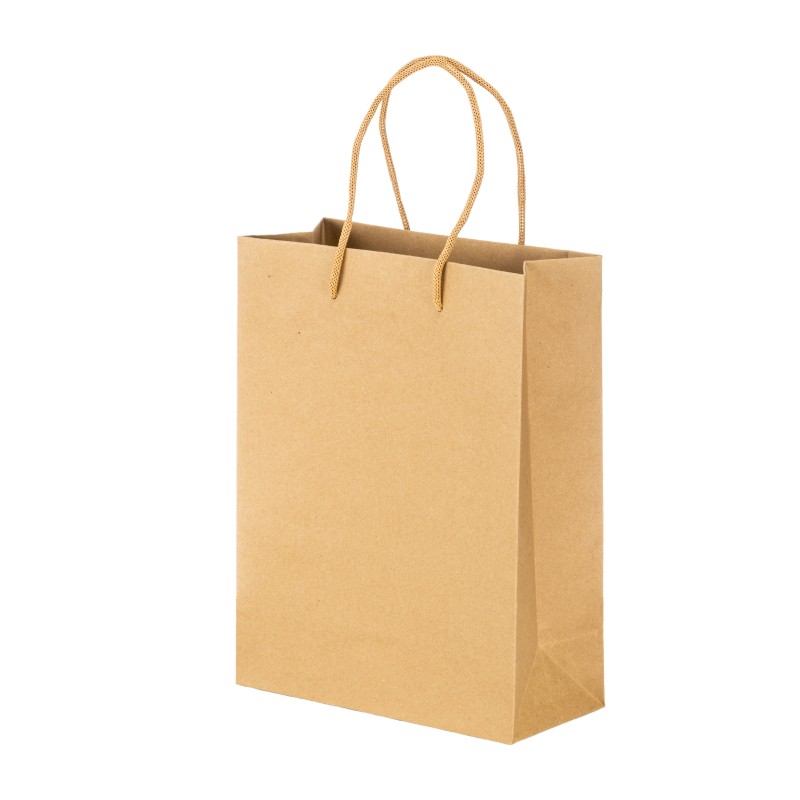 Sac en papier recyclé naturel de 150 g/m2 avec soufflet et poignées courtes colorées 