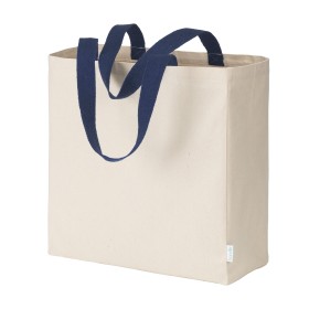 Sac à provisions maxi en coton recyclé de 280 g/m2 naturel avec poignées colorées 