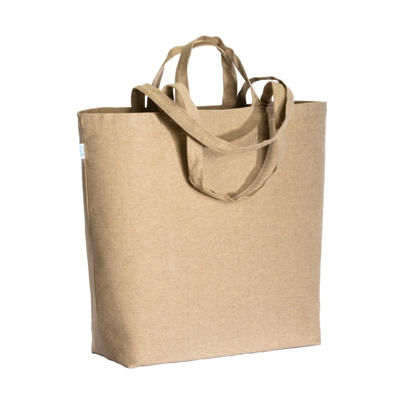 Tote bag en coton recyclé, avec soufflet à la base et anses doubles, 280 g/m2 