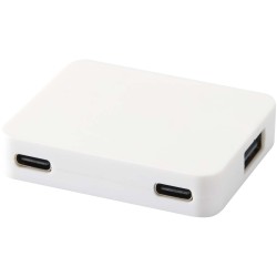 Hub USB 4 ports Gaia avec sortie USB-A et Type-C et double entrée - fabriqué en plastique recycléCouleur:Blanc