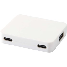 Hub USB 4 ports Gaia avec sortie USB-A et Type-C et double entrée - fabriqué en plastique recycléCouleur:Blanc