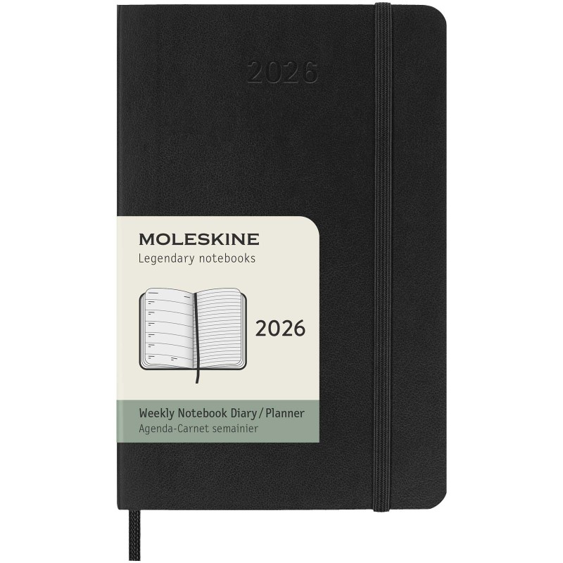 Agenda de poche hebdomadaire 12 mois Moleskine à couverture soupleCouleur:Noir